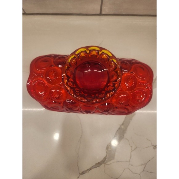 Vintage L E Smith Amberina Red Moon & Stars Glass Banana Boat Fruit Dish - Picture 6 of 10